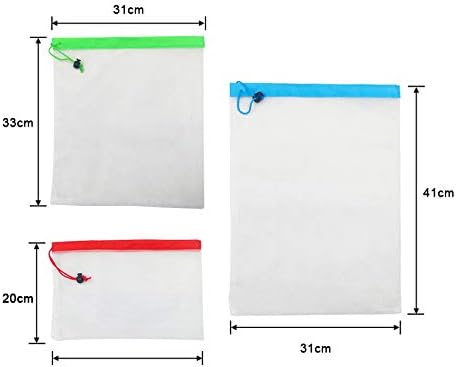 Reusable Mesh Produce Bags - 12 Pack Reusable Mesh Bags Washable Eco Friendly Bags, with Tare 3 Sizes for Grocery Shopping Storage Like Fruit Vegetable and Toys