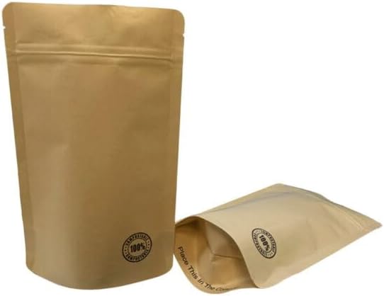 100% Biodegradable and Compostable Stand-Up Pouch with Zip Seal, Eco-Friendly Resealable Bag for Food Storage, Odor-Proof and Durable Material (100 pcs)