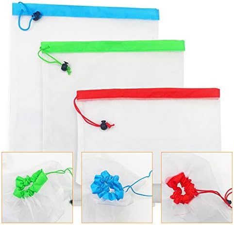 Reusable Mesh Produce Bags - 12 Pack Reusable Mesh Bags Washable Eco Friendly Bags, with Tare 3 Sizes for Grocery Shopping Storage Like Fruit Vegetable and Toys
