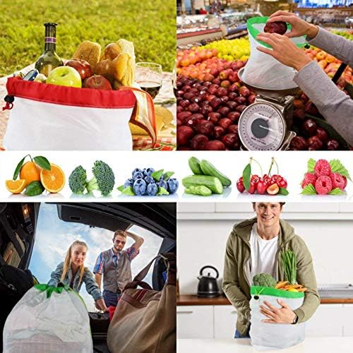 Reusable Mesh Produce Bags - 12 Pack Reusable Mesh Bags Washable Eco Friendly Bags, with Tare 3 Sizes for Grocery Shopping Storage Like Fruit Vegetable and Toys