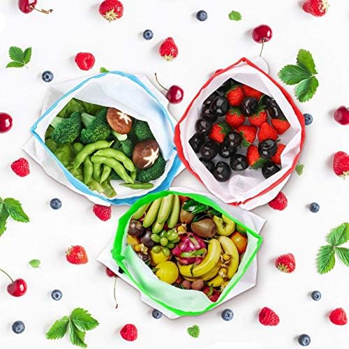 Reusable Mesh Produce Bags - 12 Pack Reusable Mesh Bags Washable Eco Friendly Bags, with Tare 3 Sizes for Grocery Shopping Storage Like Fruit Vegetable and Toys