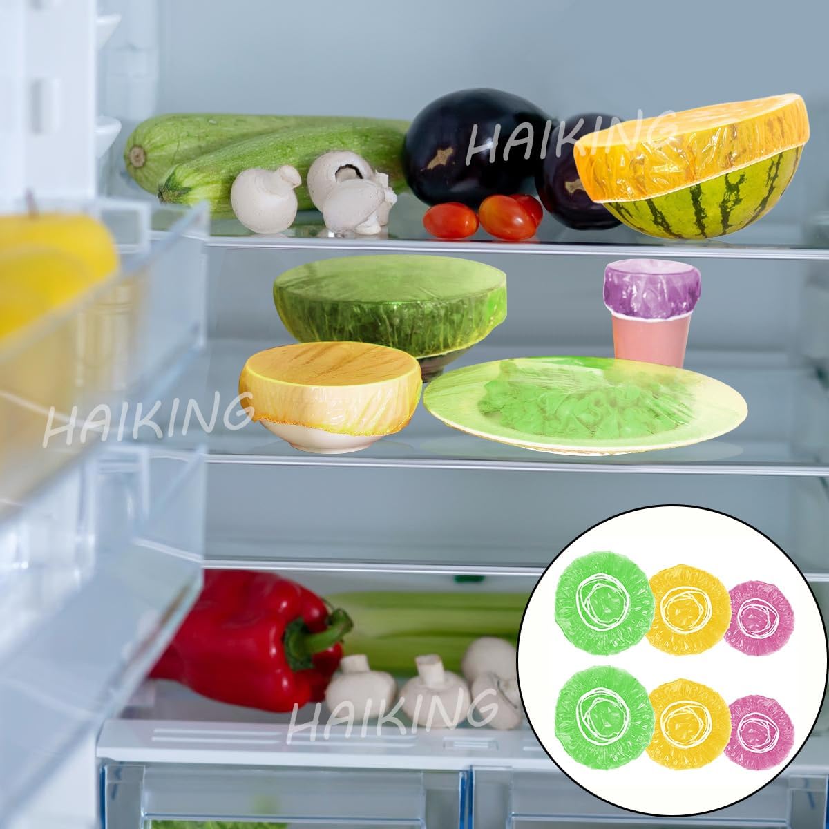 Food Storage Plastic Bowl Covers, 60 Pcs Reusable Colorful Elastic Food Covers for Kitchen, Outdoor Picnic (3 Sizes)