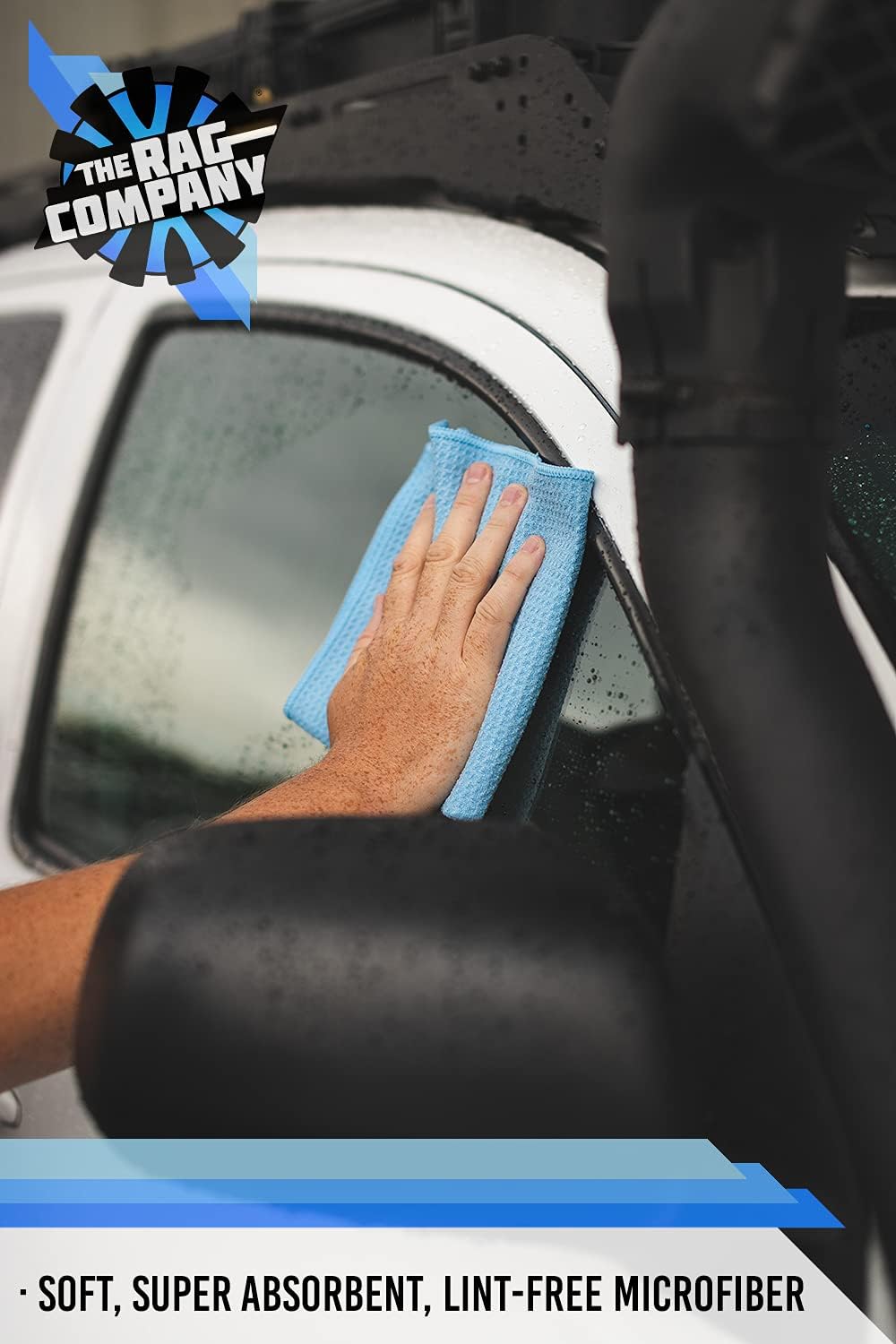 The RAG Company Waffle-Weave 370gsm Microfiber Detailing, Window/Glass and Drying Towels - LINT-Free, Streak-Free 16x16 Light Blue