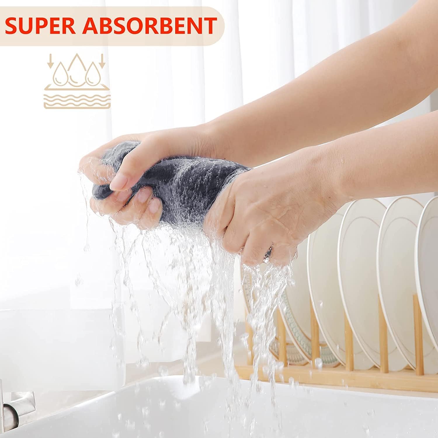 Hanging Cleaning Kitchen Towels Microfber Washcloths Reusable Dishtowels Household Super Absorbent Fast Drying, Microfiber Cleaning Cloth，10x10 Inch Beige Towels Set of 8