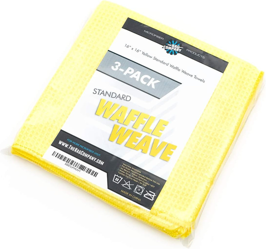 The RAG Company Waffle-Weave 370gsm Microfiber Detailing, Window/Glass and Drying Towels - LINT-Free, Streak-Free 16x16 Light Blue
