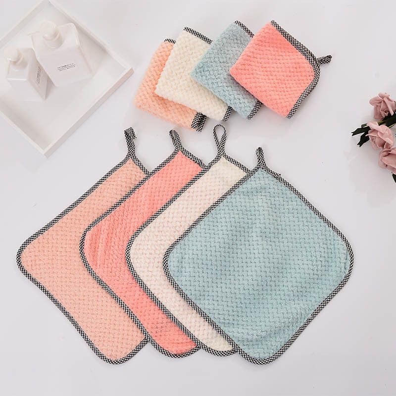 Hanging Cleaning Kitchen Towels Microfber Washcloths Reusable Dishtowels Household Super Absorbent Fast Drying, Microfiber Cleaning Cloth，10x10 Inch Beige Towels Set of 8