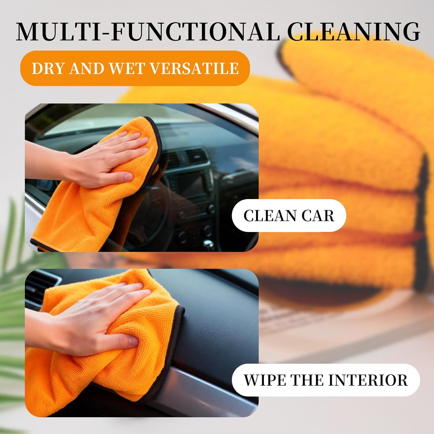 6 pcs Professional Premium Microfiber Towels for Household and Automotive Cleaning, Dual-Sided Car Washing and Detailing Cloths, 17 x 17 inches, Ultra Soft and Highly Absorbent