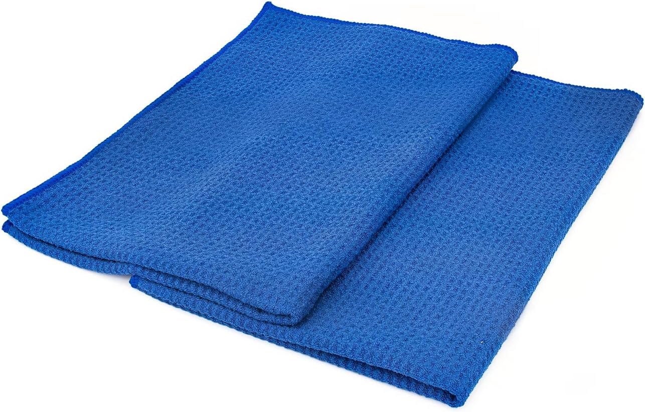 The RAG Company Waffle-Weave 370gsm Microfiber Detailing, Window/Glass and Drying Towels - LINT-Free, Streak-Free 16x16 Light Blue