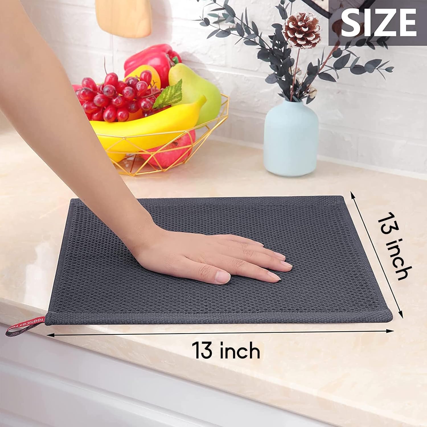 Hanging Cleaning Kitchen Towels Microfber Washcloths Reusable Dishtowels Household Super Absorbent Fast Drying, Microfiber Cleaning Cloth，10x10 Inch Beige Towels Set of 8
