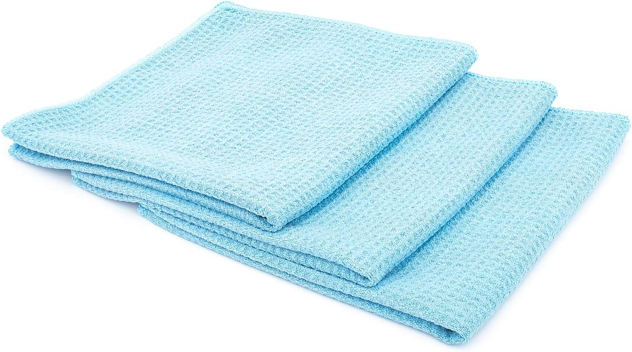 The RAG Company Waffle-Weave 370gsm Microfiber Detailing, Window/Glass and Drying Towels - LINT-Free, Streak-Free 16x16 Light Blue