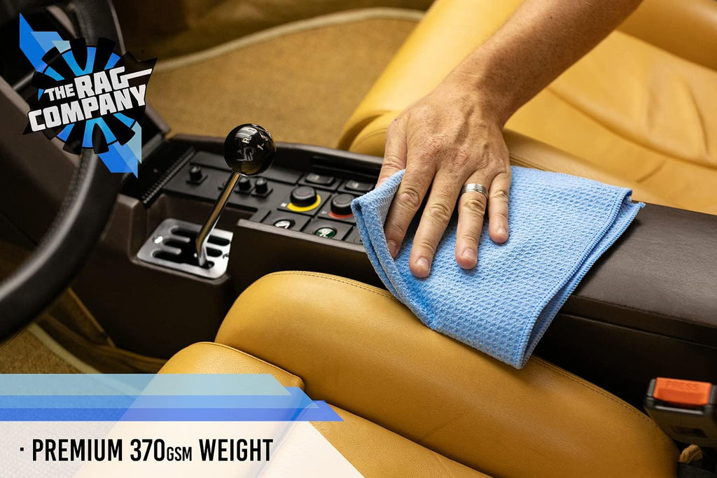 The RAG Company Waffle-Weave 370gsm Microfiber Detailing, Window/Glass and Drying Towels - LINT-Free, Streak-Free 16x16 Light Blue