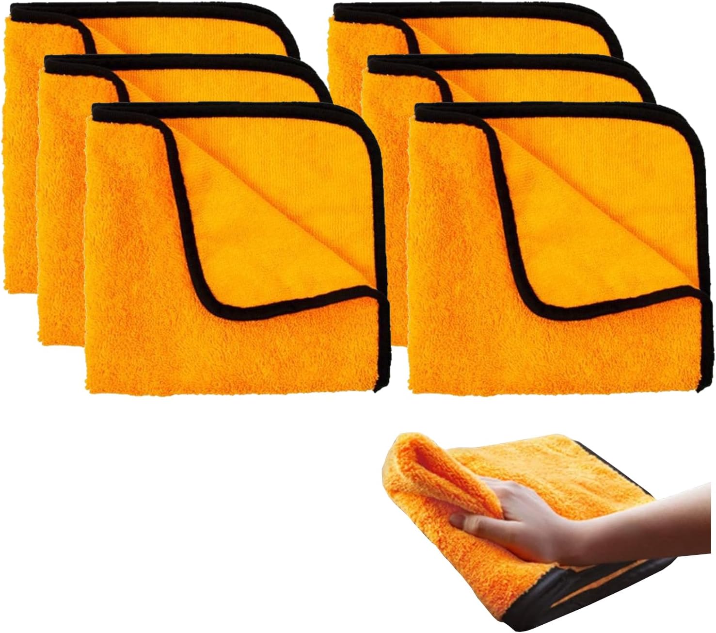 6 pcs Professional Premium Microfiber Towels for Household and Automotive Cleaning, Dual-Sided Car Washing and Detailing Cloths, 17 x 17 inches, Ultra Soft and Highly Absorbent