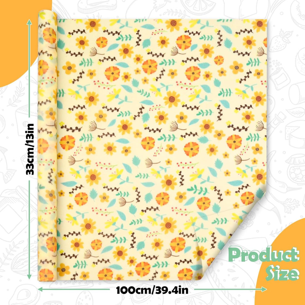Beeswax Wraps for Food, Large 39.4’’ x 13’’ Beeswax Wrap Roll, Reusable Beeswax Paper Food Wrap for Bread Sandwich Wrapper Bowl Covers, Sunflower