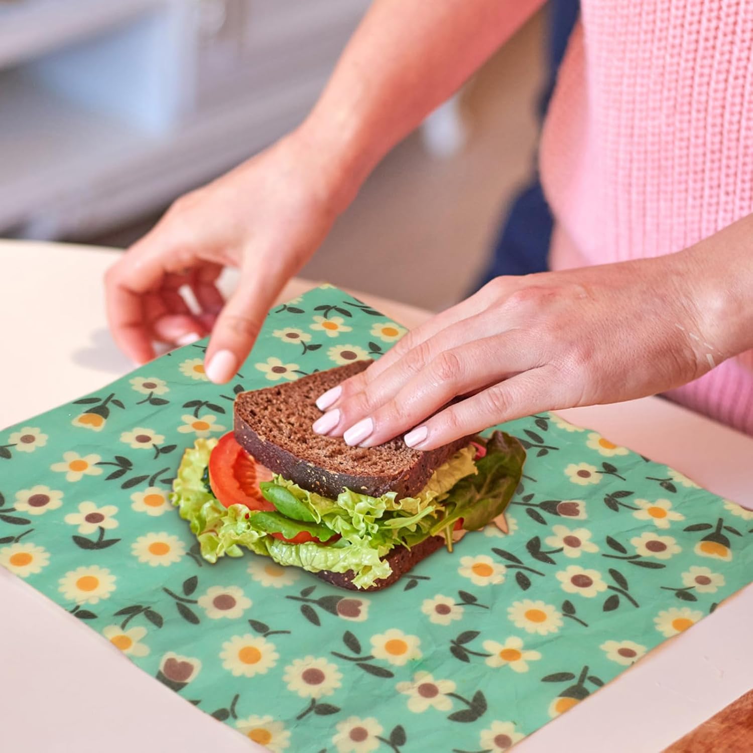Beeswax Wraps for Food, Large 39.4’’ x 13’’ Beeswax Wrap Roll, Reusable Beeswax Paper Food Wrap for Bread Sandwich Wrapper Bowl Covers, Sunflower