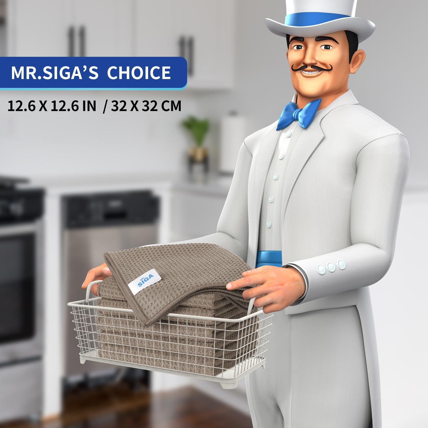 MR.SIGA Waffle Pattern Cleaning Cloths, Reusable Absorbent Microfiber Cleaning Cloths, Lint Free Microfiber Kitchen Towels, 6 Pack, Gray, 12.6 x 12.6 inch