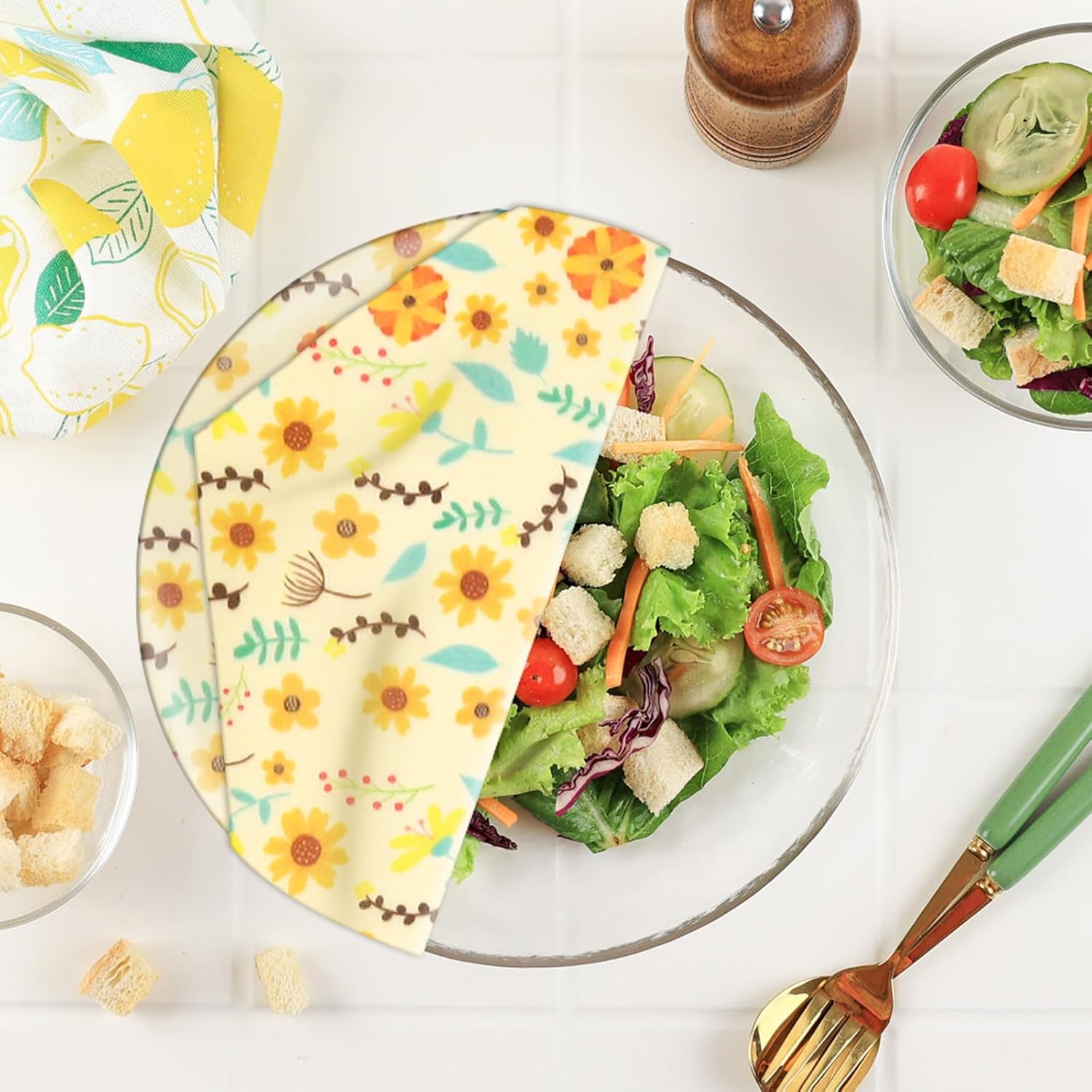 Beeswax Wraps for Food, Large 39.4’’ x 13’’ Beeswax Wrap Roll, Reusable Beeswax Paper Food Wrap for Bread Sandwich Wrapper Bowl Covers, Sunflower