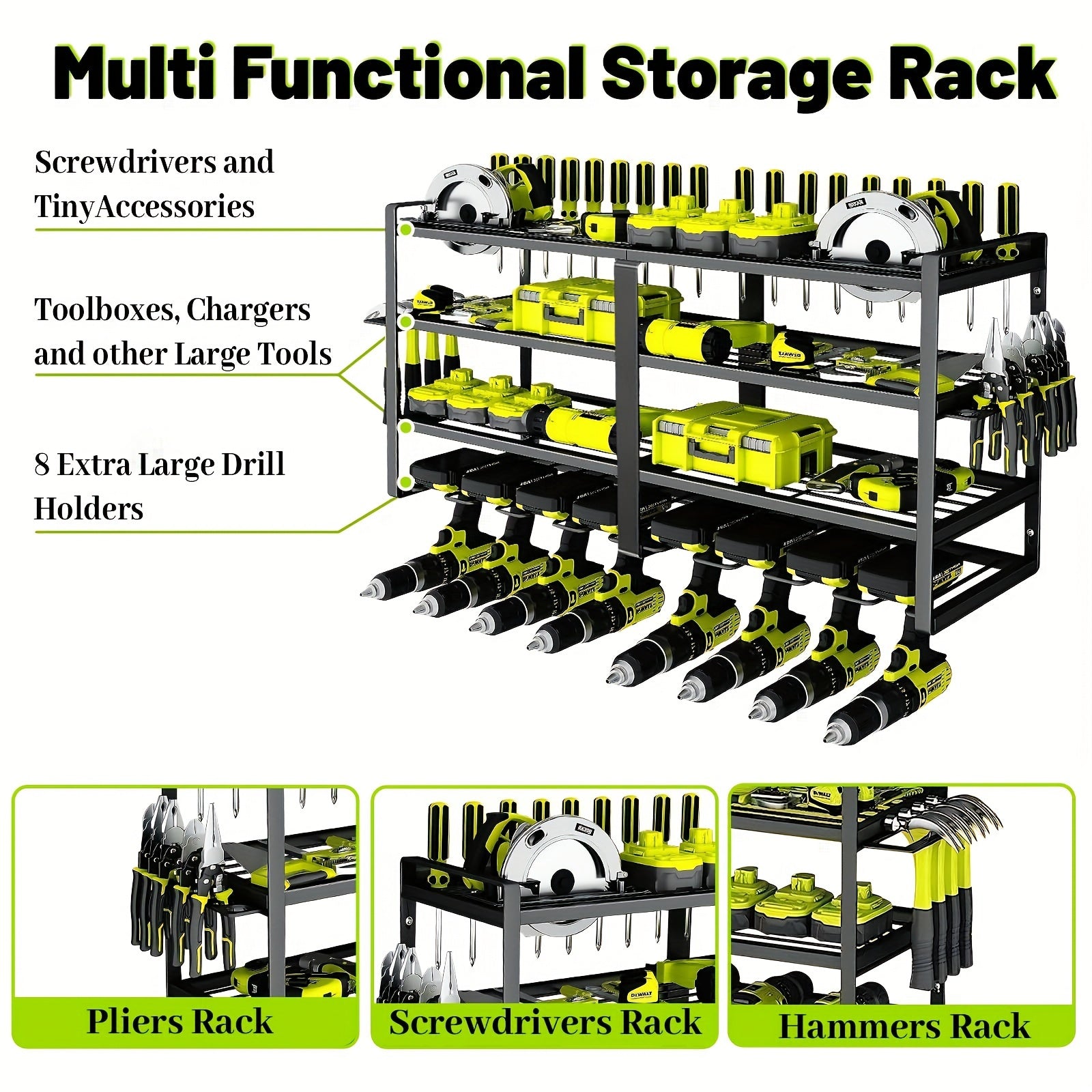 NNETM Wall Mounted 4-Tier Metal Tool Rack Organizer