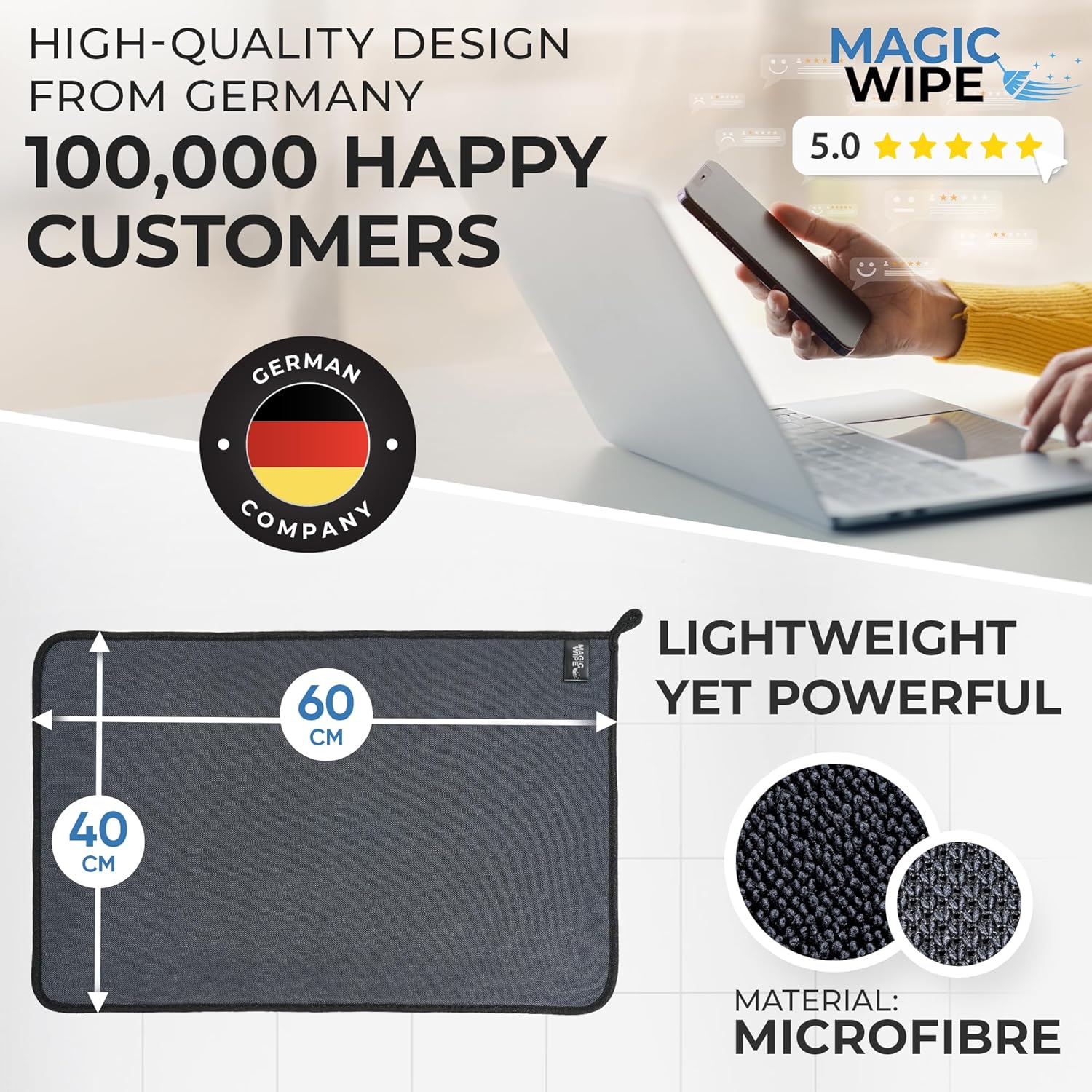 Bathroom Drying Cloth XXL - 40 x 60 cm Original All Purpose Microfibre Cleaning Cloth - Streak & Lint Free Cloth, Premium Quality Drying Towel for Bathrooms (2, Black)