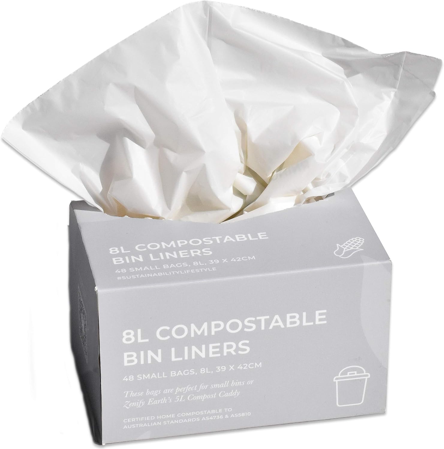Compostable Bin Liners 8L (48 bags) - Small compost caddy biodegradable bags - Australian Owned