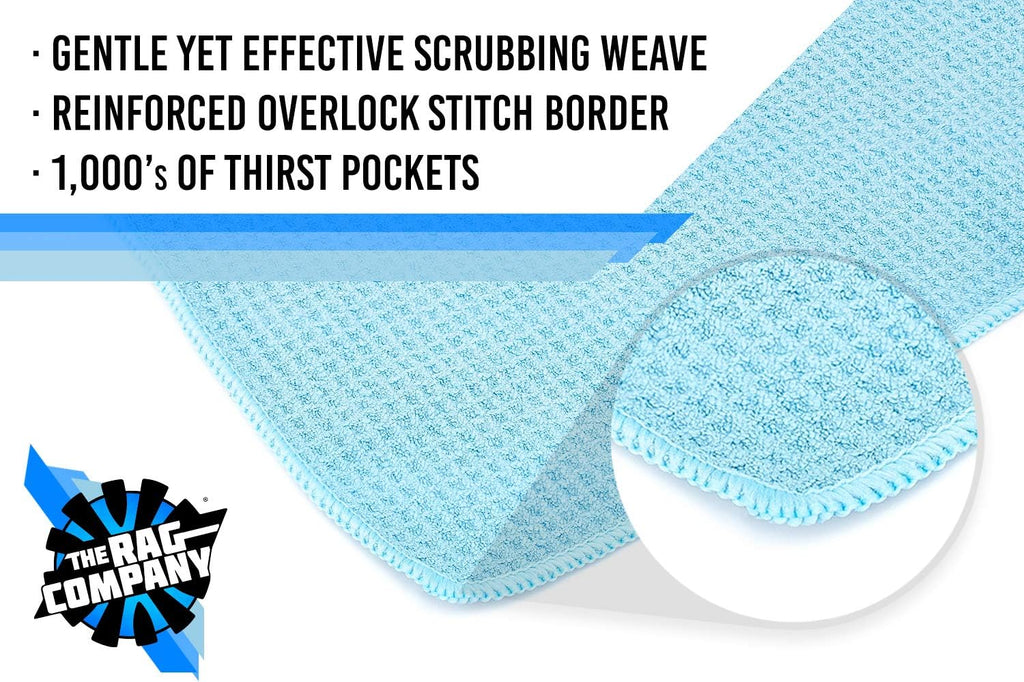 The RAG Company Waffle-Weave 370gsm Microfiber Detailing, Window/Glass and Drying Towels - LINT-Free, Streak-Free 16x16 Light Blue