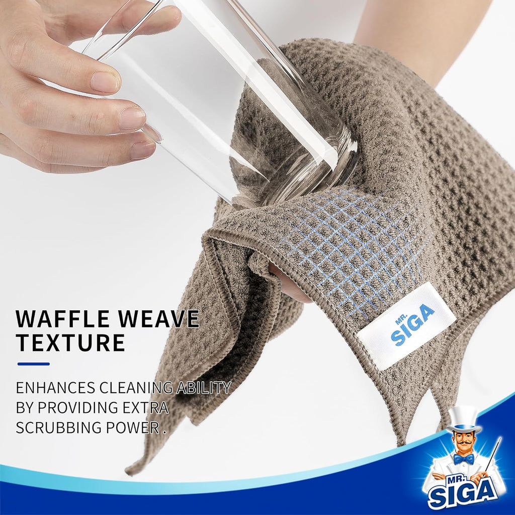 MR.SIGA Waffle Pattern Cleaning Cloths, Reusable Absorbent Microfiber Cleaning Cloths, Lint Free Microfiber Kitchen Towels, 6 Pack, Gray, 12.6 x 12.6 inch