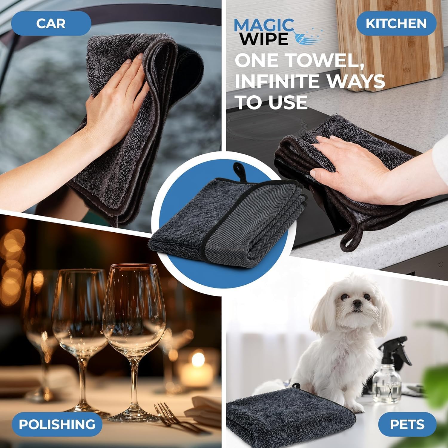 Bathroom Drying Cloth XXL - 40 x 60 cm Original All Purpose Microfibre Cleaning Cloth - Streak & Lint Free Cloth, Premium Quality Drying Towel for Bathrooms (2, Black)