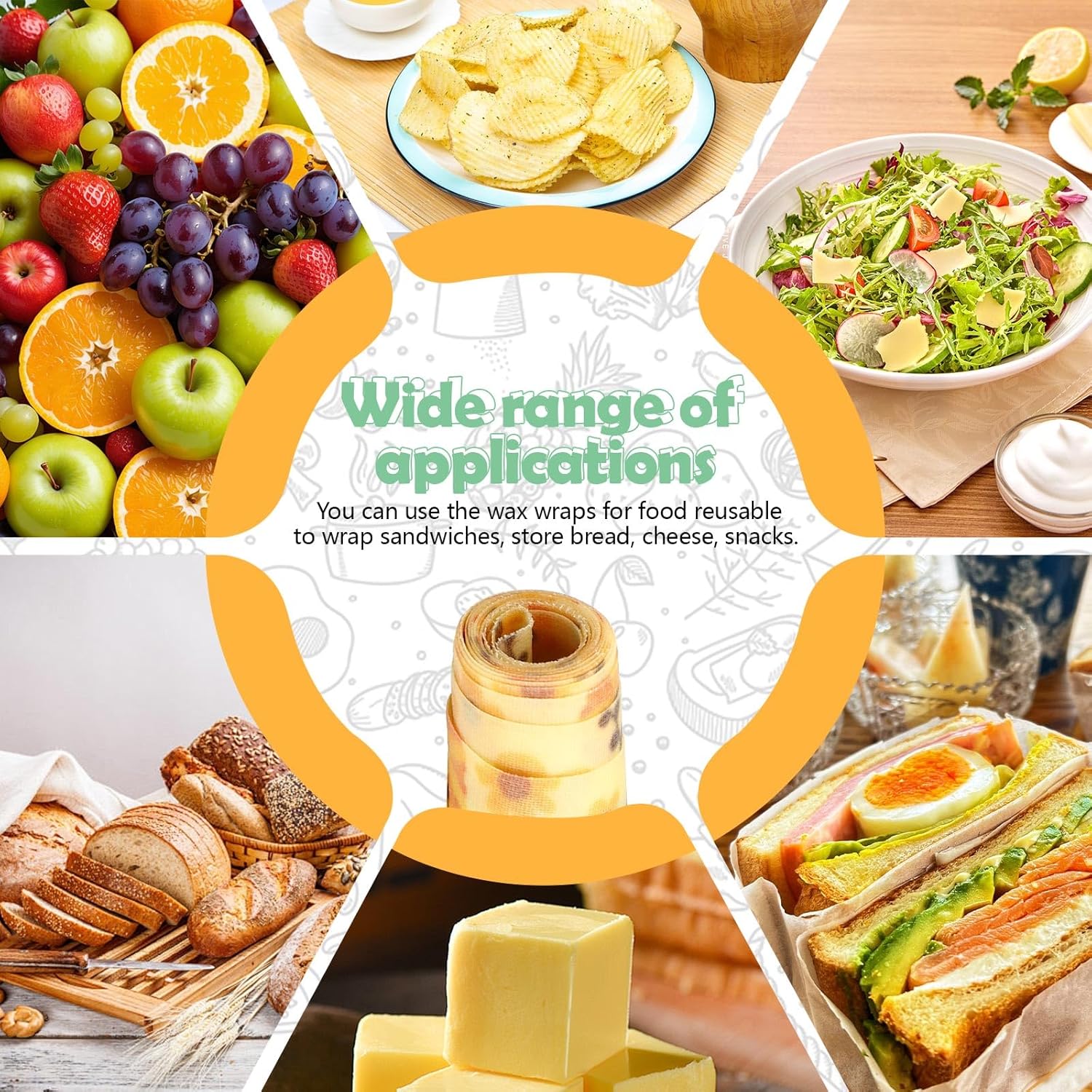 Beeswax Wraps for Food, Large 39.4’’ x 13’’ Beeswax Wrap Roll, Reusable Beeswax Paper Food Wrap for Bread Sandwich Wrapper Bowl Covers, Sunflower