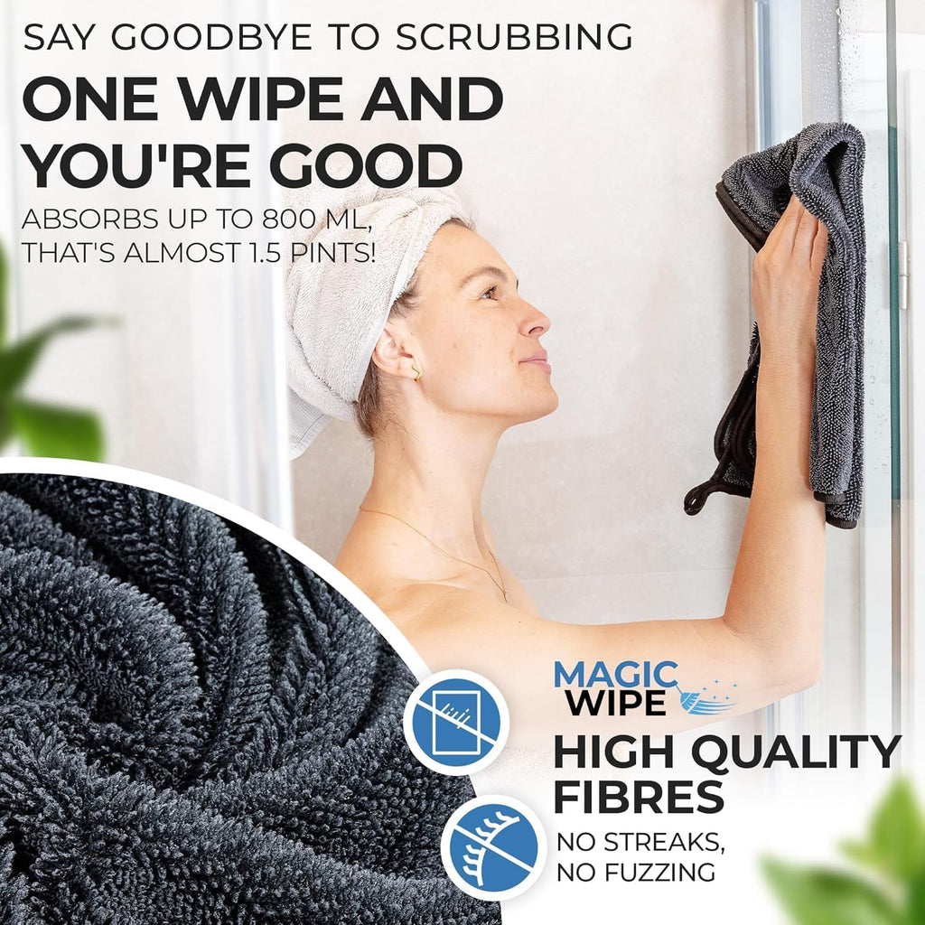 Bathroom Drying Cloth XXL - 40 x 60 cm Original All Purpose Microfibre Cleaning Cloth - Streak & Lint Free Cloth, Premium Quality Drying Towel for Bathrooms (2, Black)