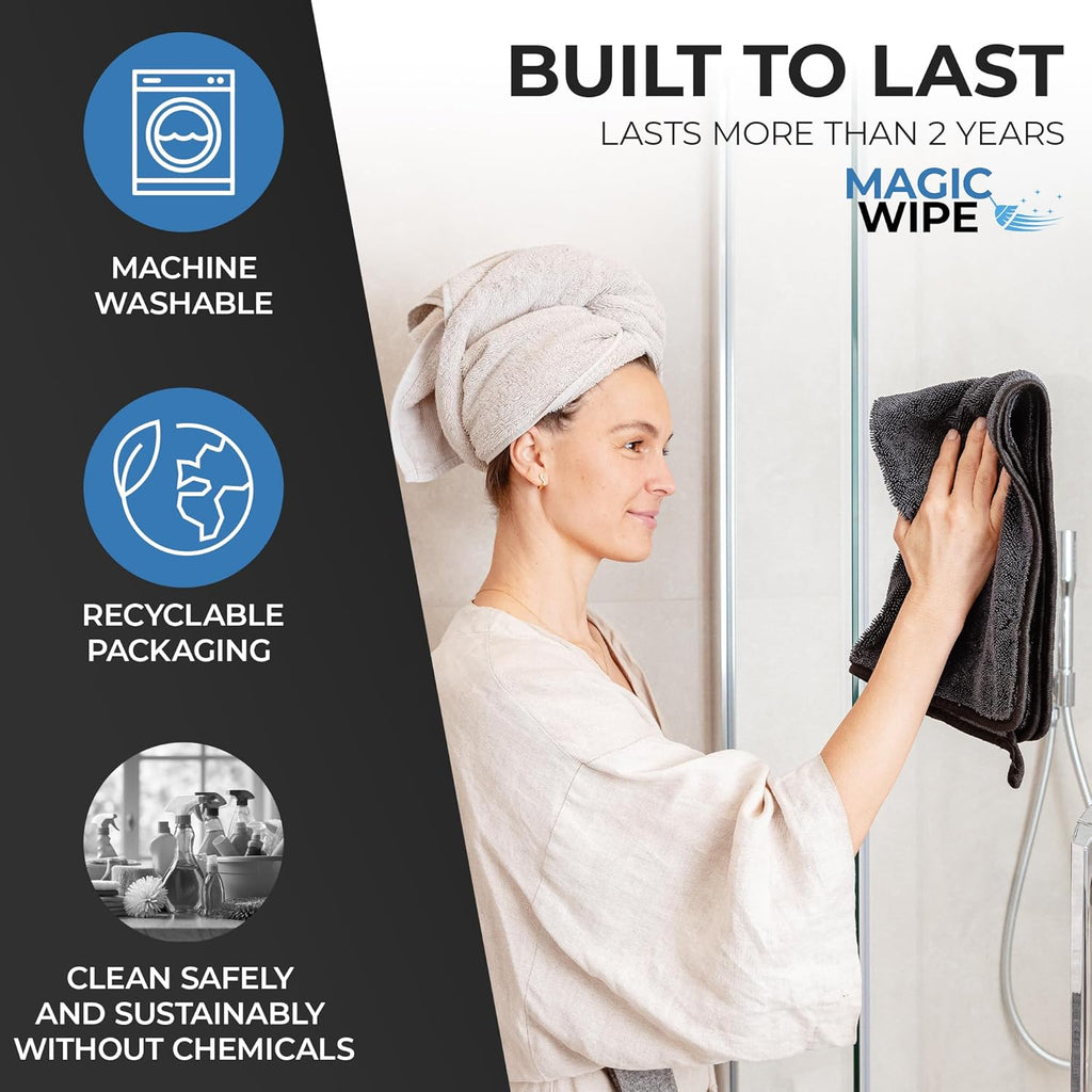 Bathroom Drying Cloth XXL - 40 x 60 cm Original All Purpose Microfibre Cleaning Cloth - Streak & Lint Free Cloth, Premium Quality Drying Towel for Bathrooms (2, Black)