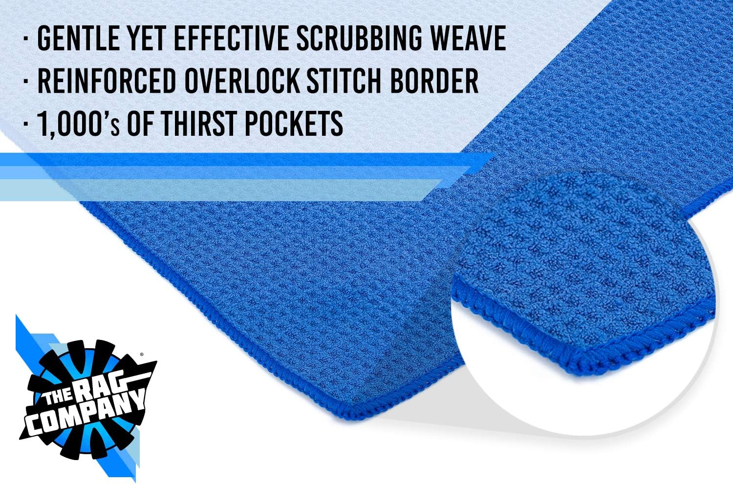 The RAG Company Waffle-Weave 370gsm Microfiber Detailing, Window/Glass and Drying Towels - LINT-Free, Streak-Free 16x16 Light Blue