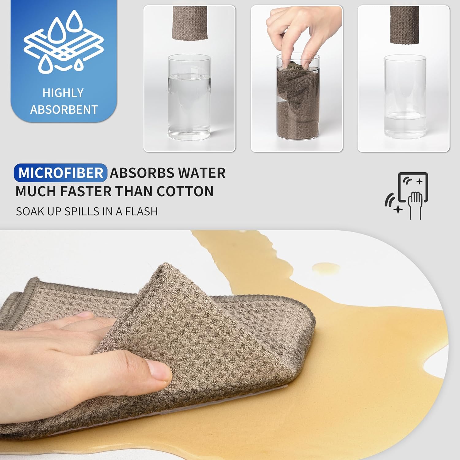 MR.SIGA Waffle Pattern Cleaning Cloths, Reusable Absorbent Microfiber Cleaning Cloths, Lint Free Microfiber Kitchen Towels, 6 Pack, Gray, 12.6 x 12.6 inch