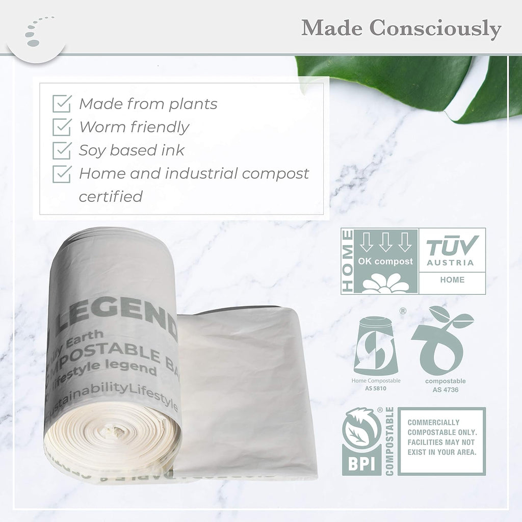 Compostable Bin Liners 8L (48 bags) - Small compost caddy biodegradable bags - Australian Owned
