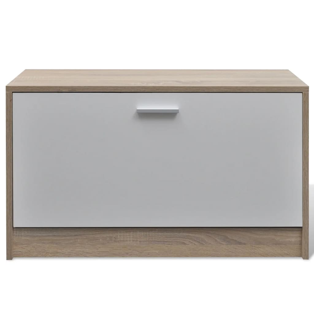 NNEVL Oak and White 3-in-1 Wooden Shoe Cabinet Set