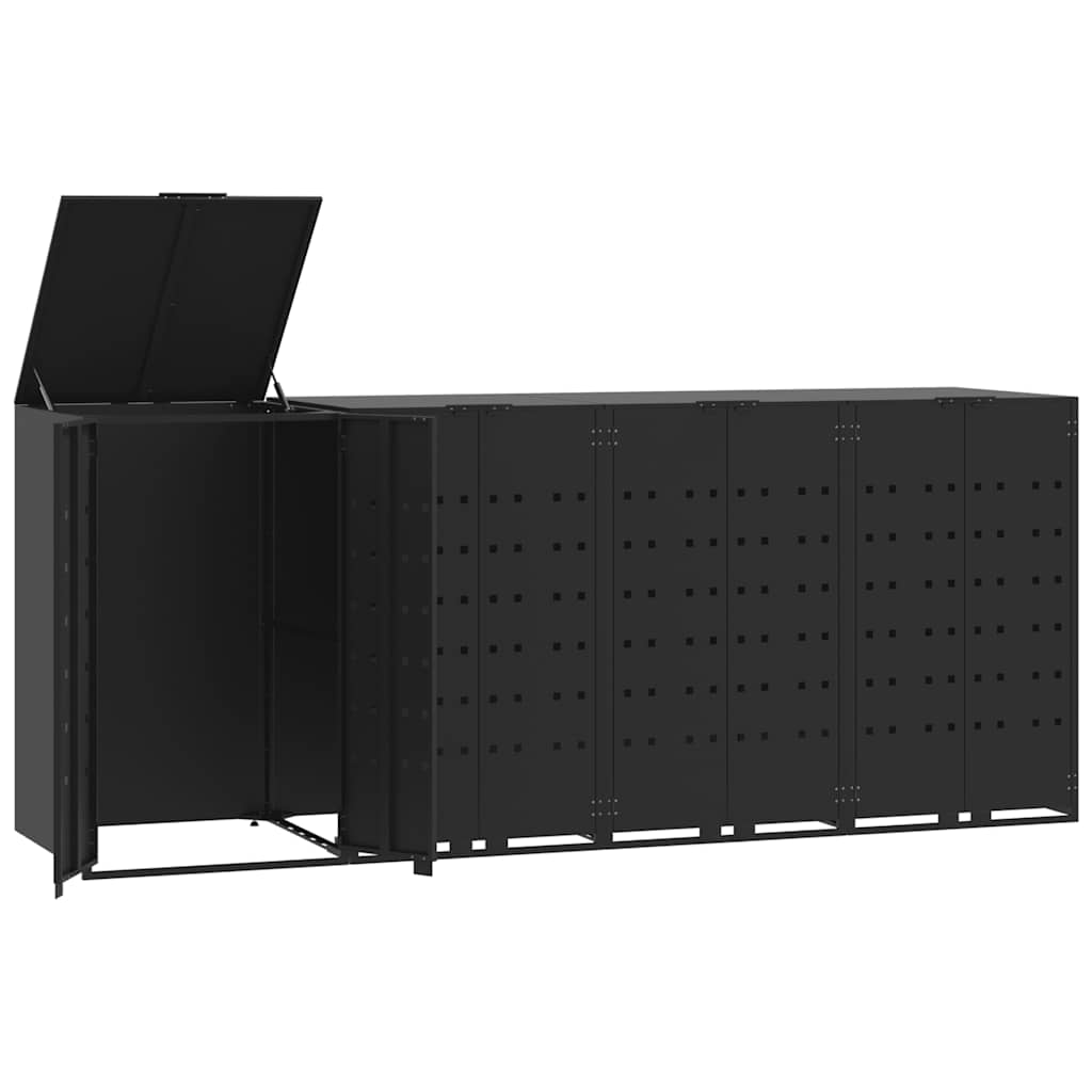 NNEVL Wheelie Bin Storage for 4 Bins Black 276x79x117 cm Steel