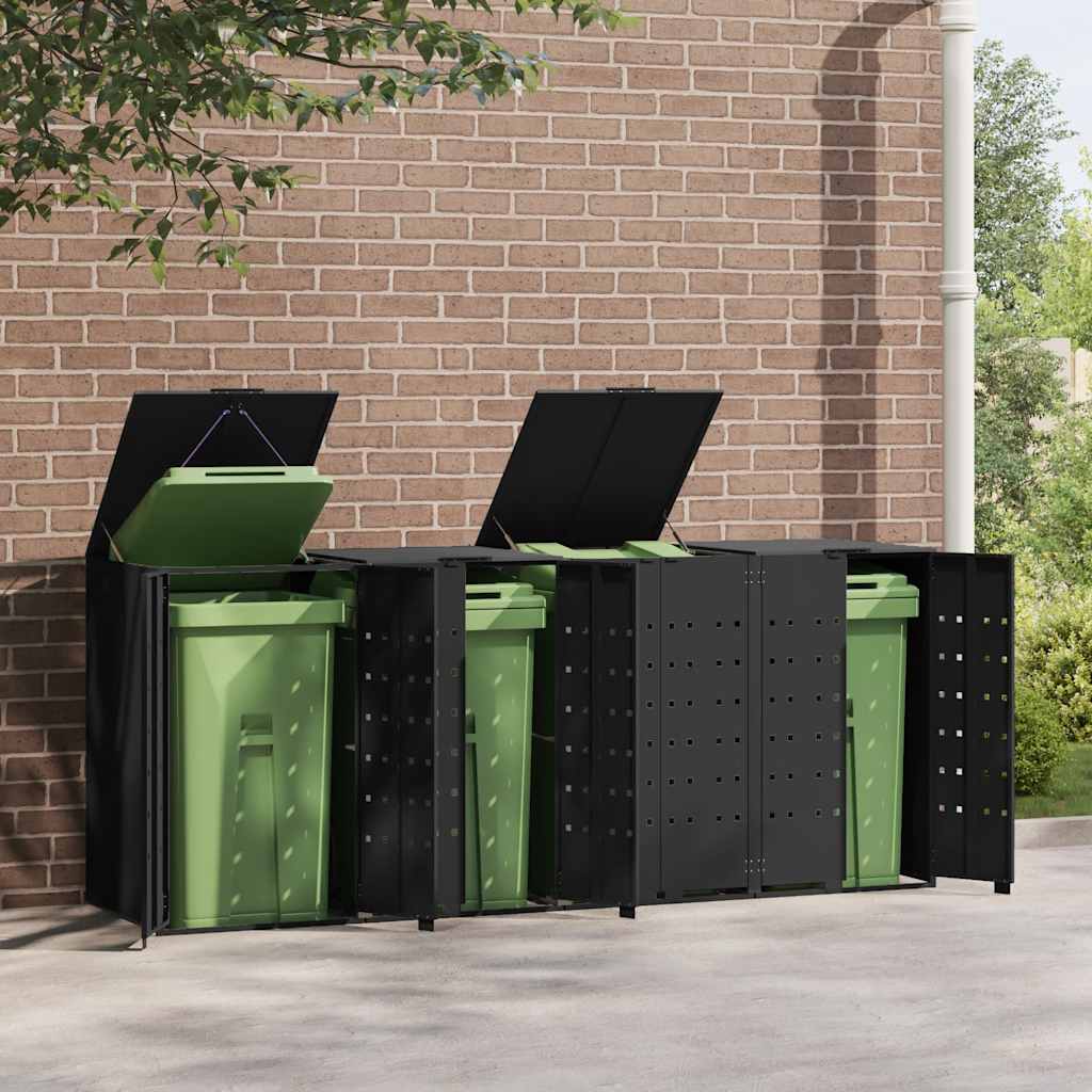 NNEVL Wheelie Bin Storage for 4 Bins Black 276x79x117 cm Steel