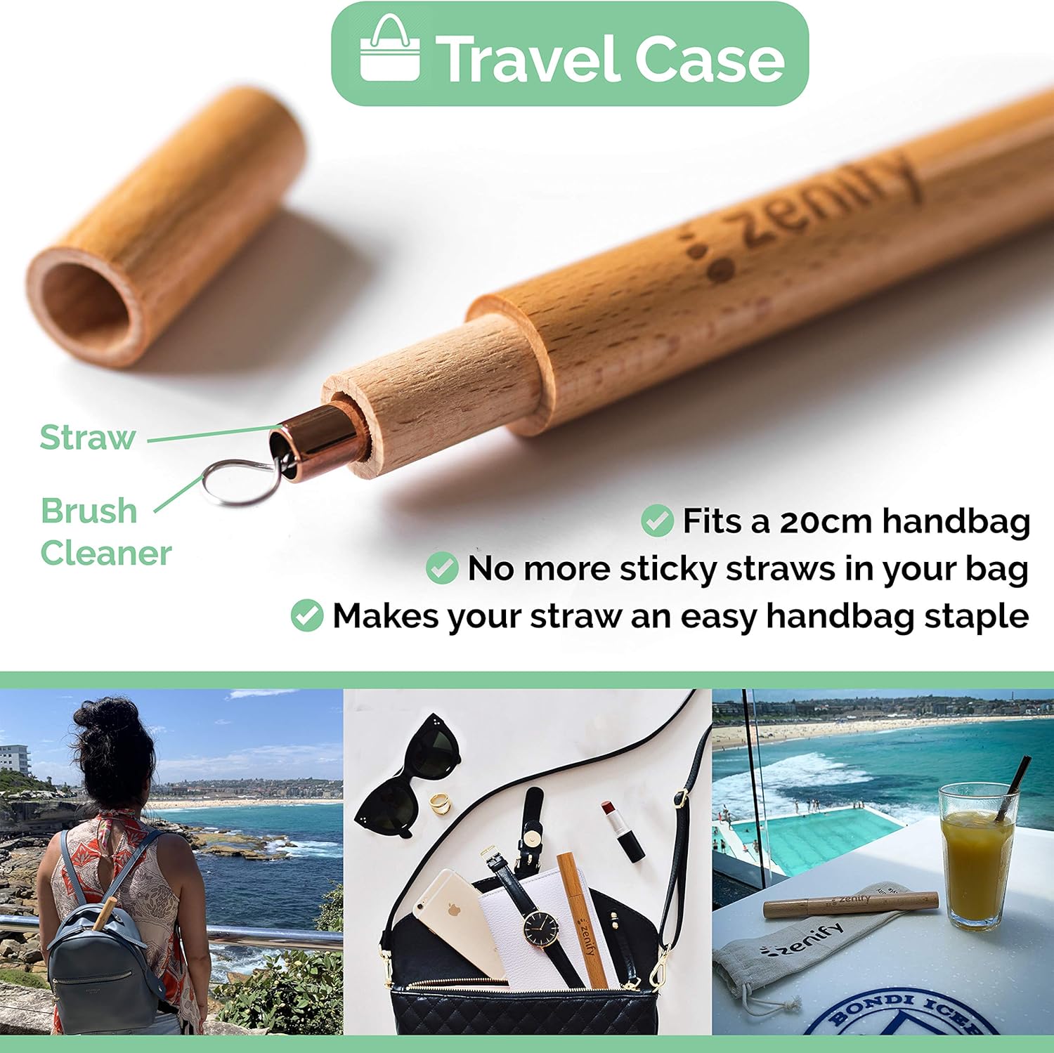 Zenify Reusable Metal Straws with Case + Bag + Cleaners - Stainless Steel Kids Smoothie Eco Friendly Drinking 8 Straight & Bent Angled Straw Gift Set - Plastic Paper Glass Silicone Bamboo Alternative
