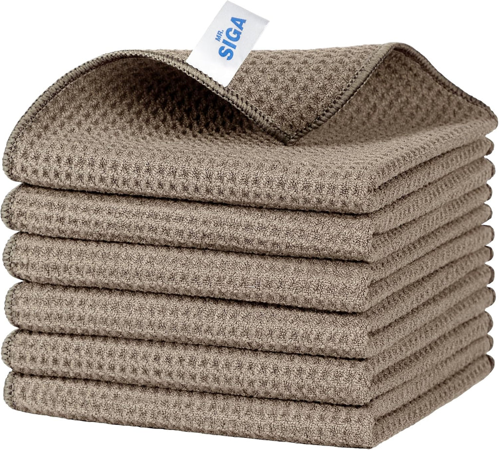 MR.SIGA Waffle Pattern Cleaning Cloths, Reusable Absorbent Microfiber Cleaning Cloths, Lint Free Microfiber Kitchen Towels, 6 Pack, Gray, 12.6 x 12.6 inch