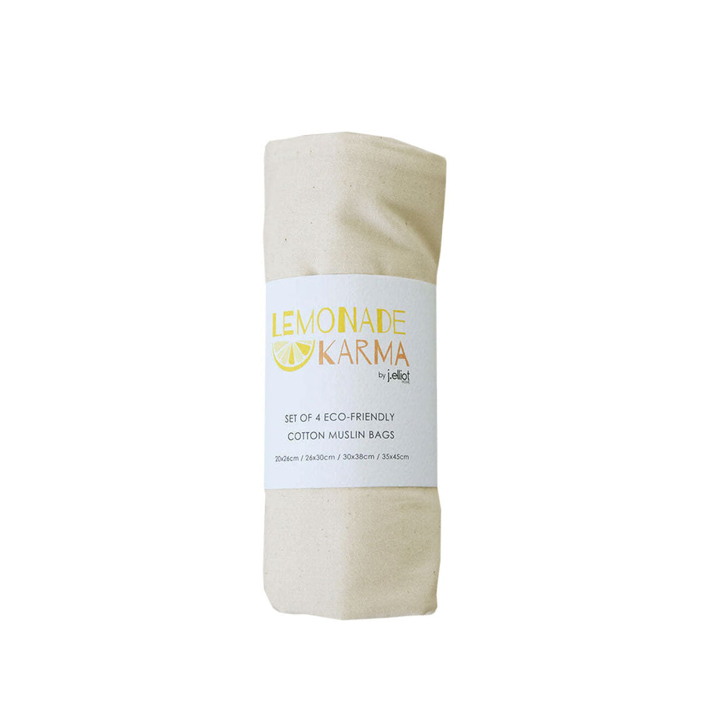 NNEDSZ J Elliot Home Lemonade Karma Set of 4 Cotton Eco-Friendly Natural Muslin Storage Bag Set