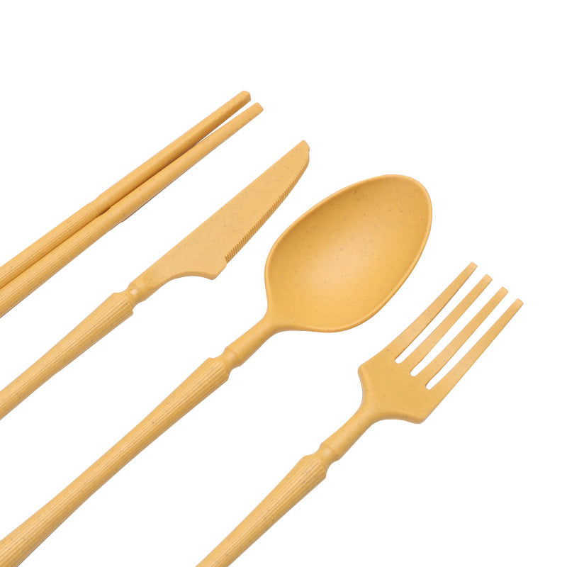 NNEDSZ Four-person Set Multicolor Eco-Friendly Wheat Straw Dinnerware Set,  Plate, Bowl, Cup & Utensil Set - Lightweight, Reusable, and Durable for Home, School, and Travel